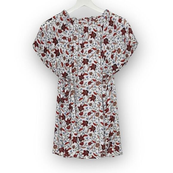 LOFT Loft White Red Floral Tie Front Flowy Top Blouse Short Sleeve Women Size XL - Picture 2 of 9